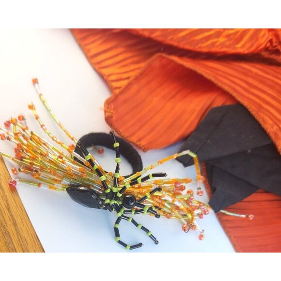 Black Orange Rust Napkin With Beaded Witchy Spider Napkin Ring Accent 20"x20" se - Picture 5 of 8
